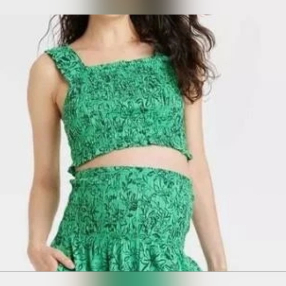 Ingrid And Isabel Maternity Two Piece Set Crop Top Midi Skirt Smocked Floral, L - Picture 3 of 16